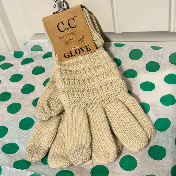 New ladies OS C.C. Taupe cableknit suede palm tech friendly gloves - Picture 2 of 2